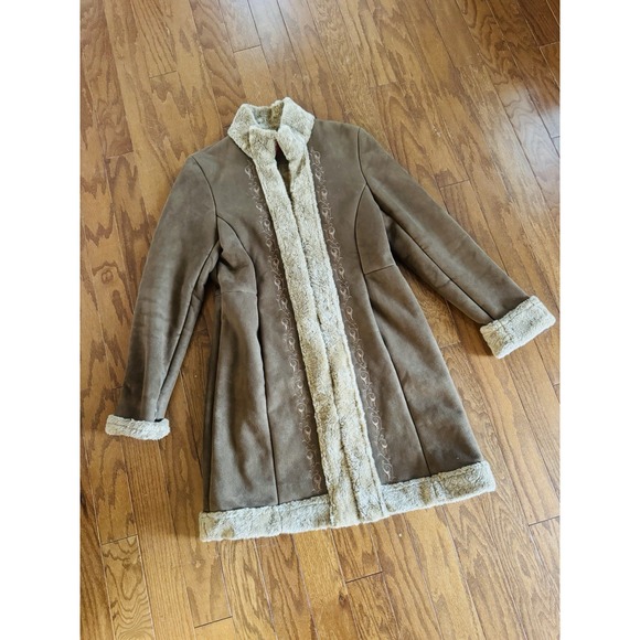 Penny Lane ESPRIT Women's Small Coat Suede Faux Fur Boho Jacket VTG Y2K - Picture 2 of 12